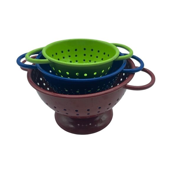 Small Kitchen Strainers Red Blue Green Set of 3 - Picture 1 of 9